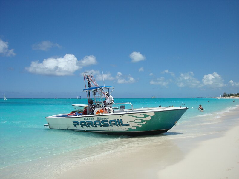 Parasail boat on tropical beach