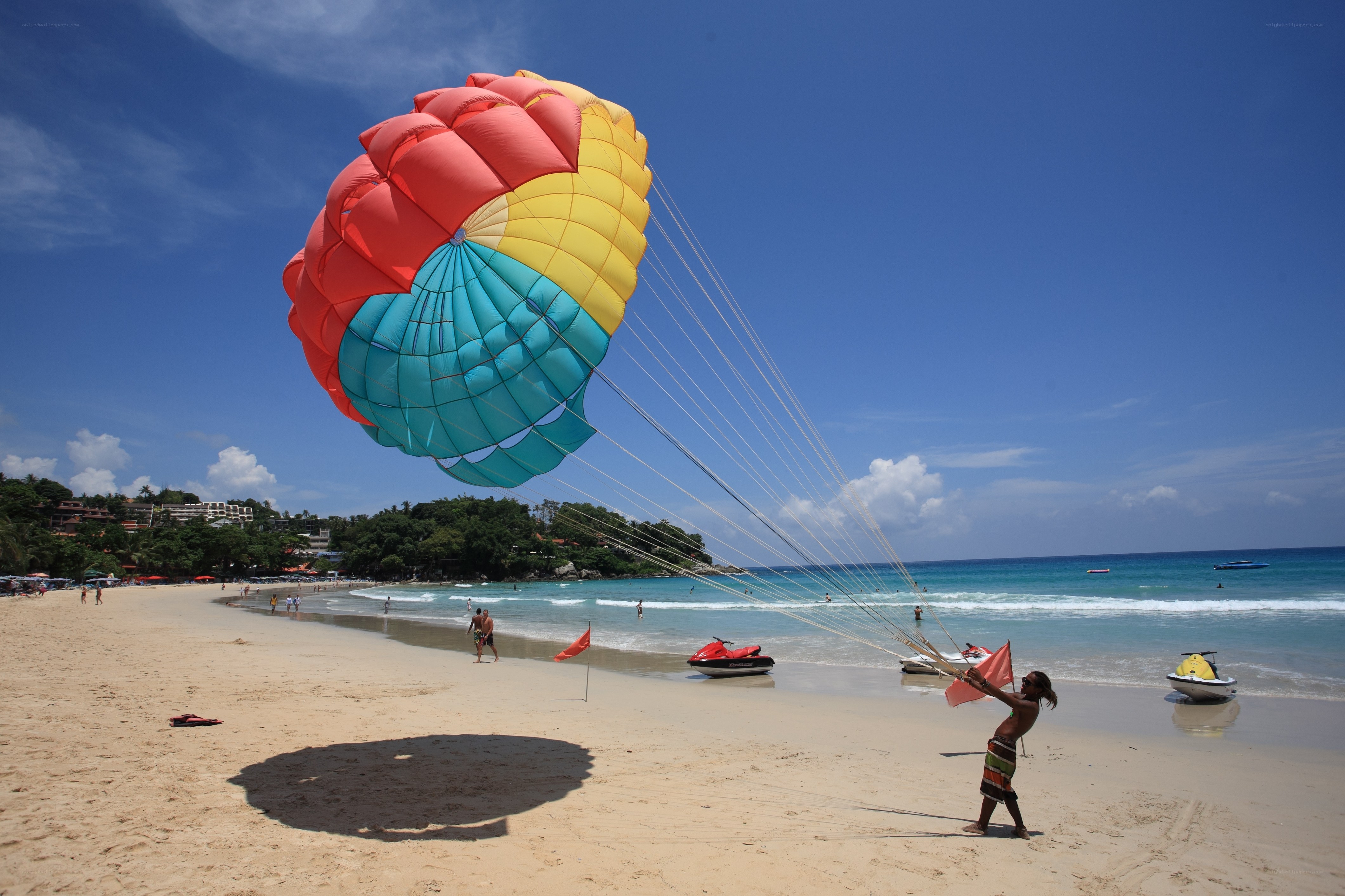 Parasailing on a sunny beach