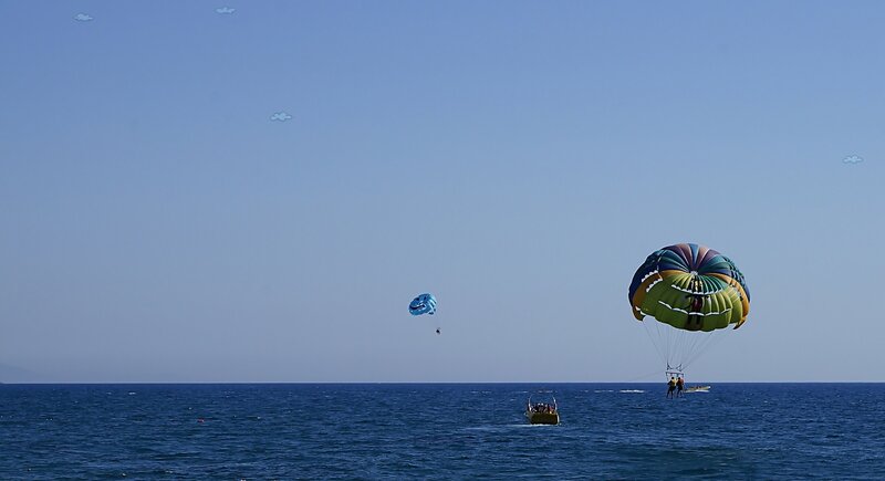 Parasailing over Ocean — Blue, Calm