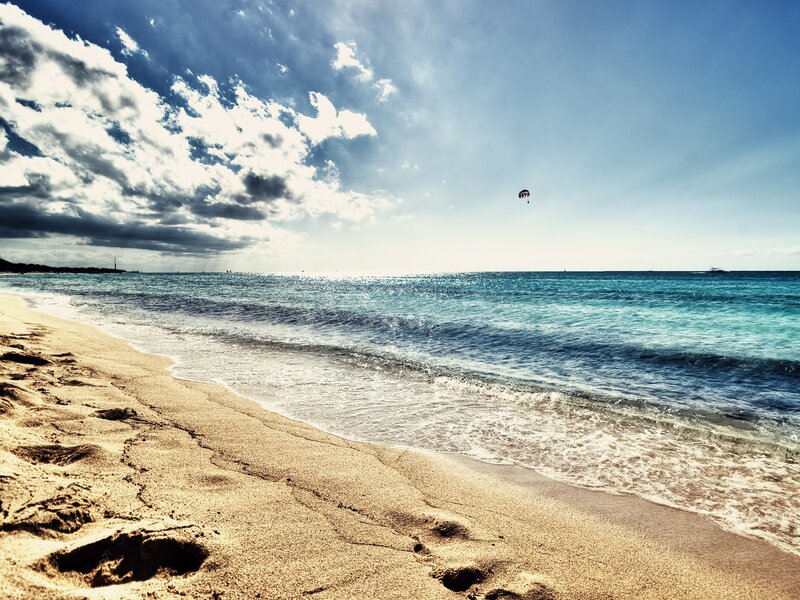 Parasailor over Ocean — Blue, Dramatic