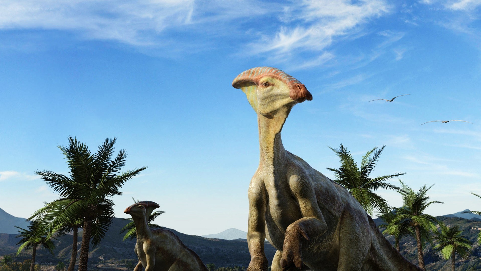 Parasaurolophus in prehistoric landscape