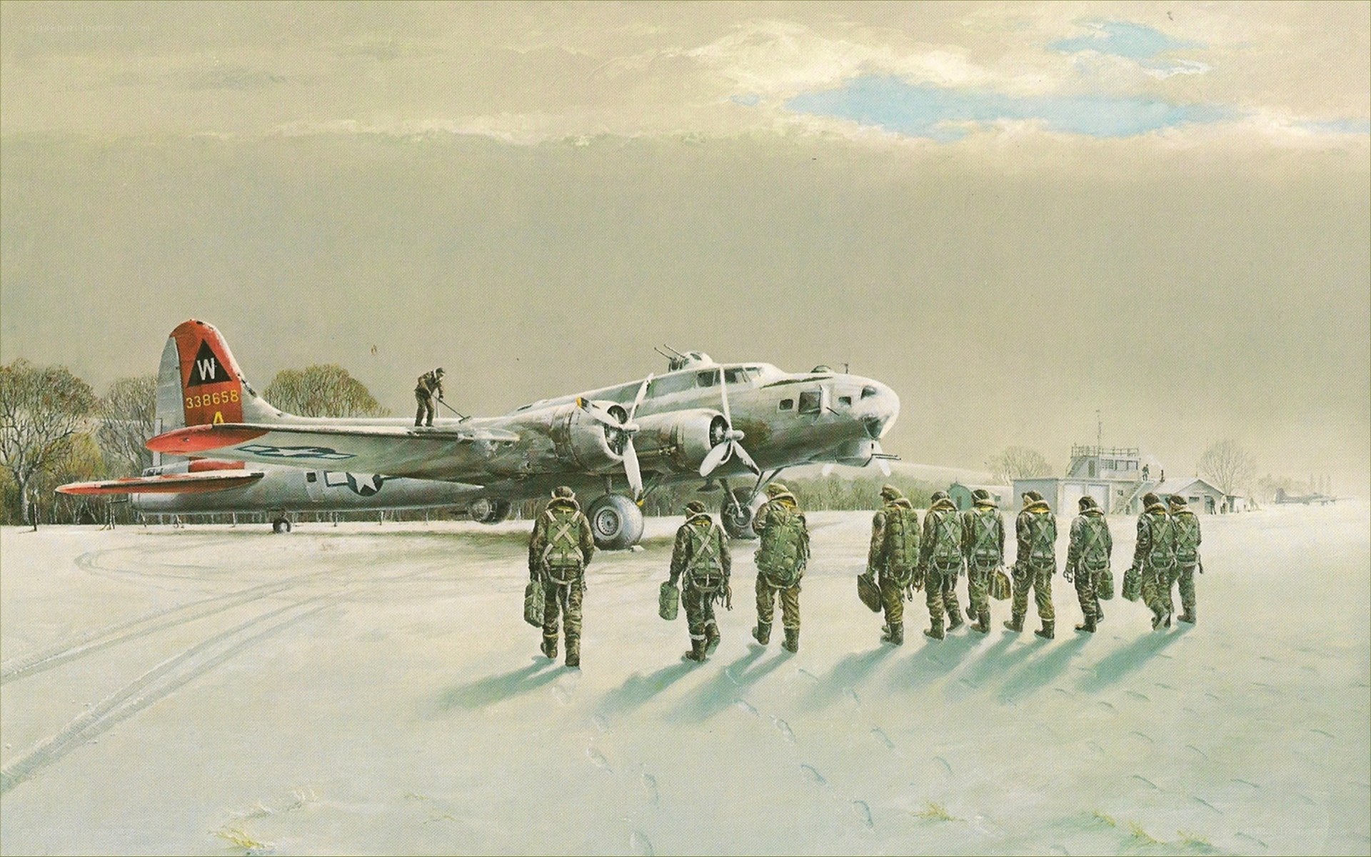 Paratroopers boarding a B-17