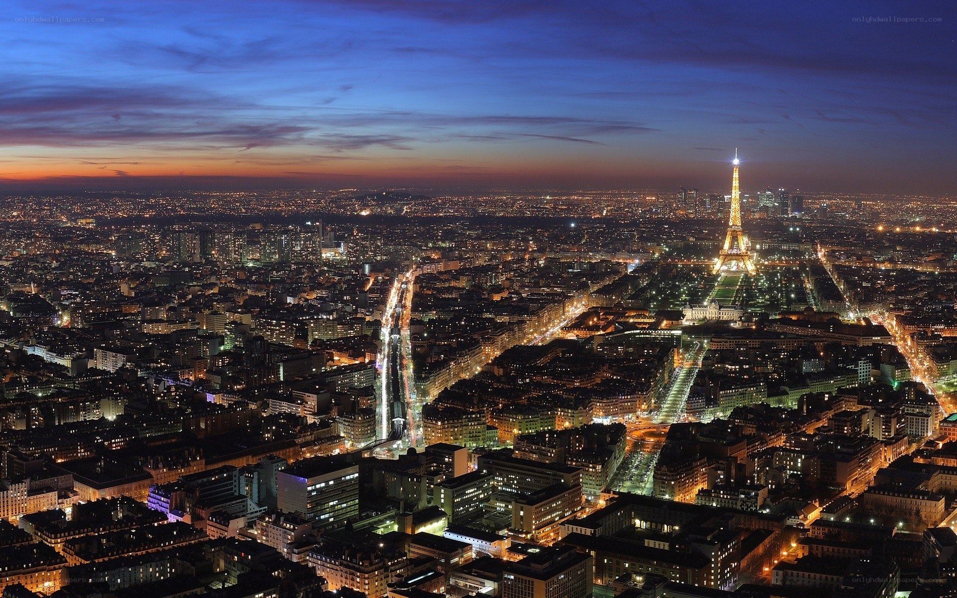 Paris at dusk with Eiffel Tower