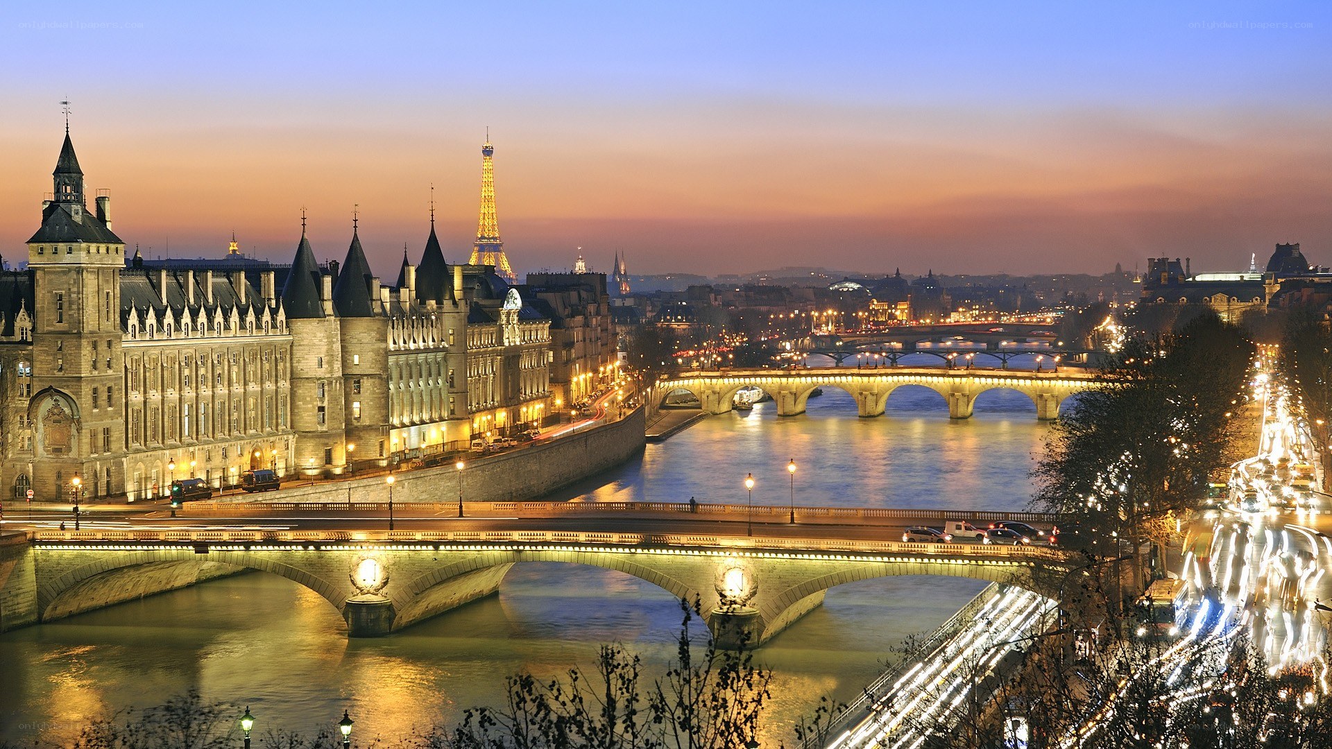 Paris at dusk with Eiffel Tower