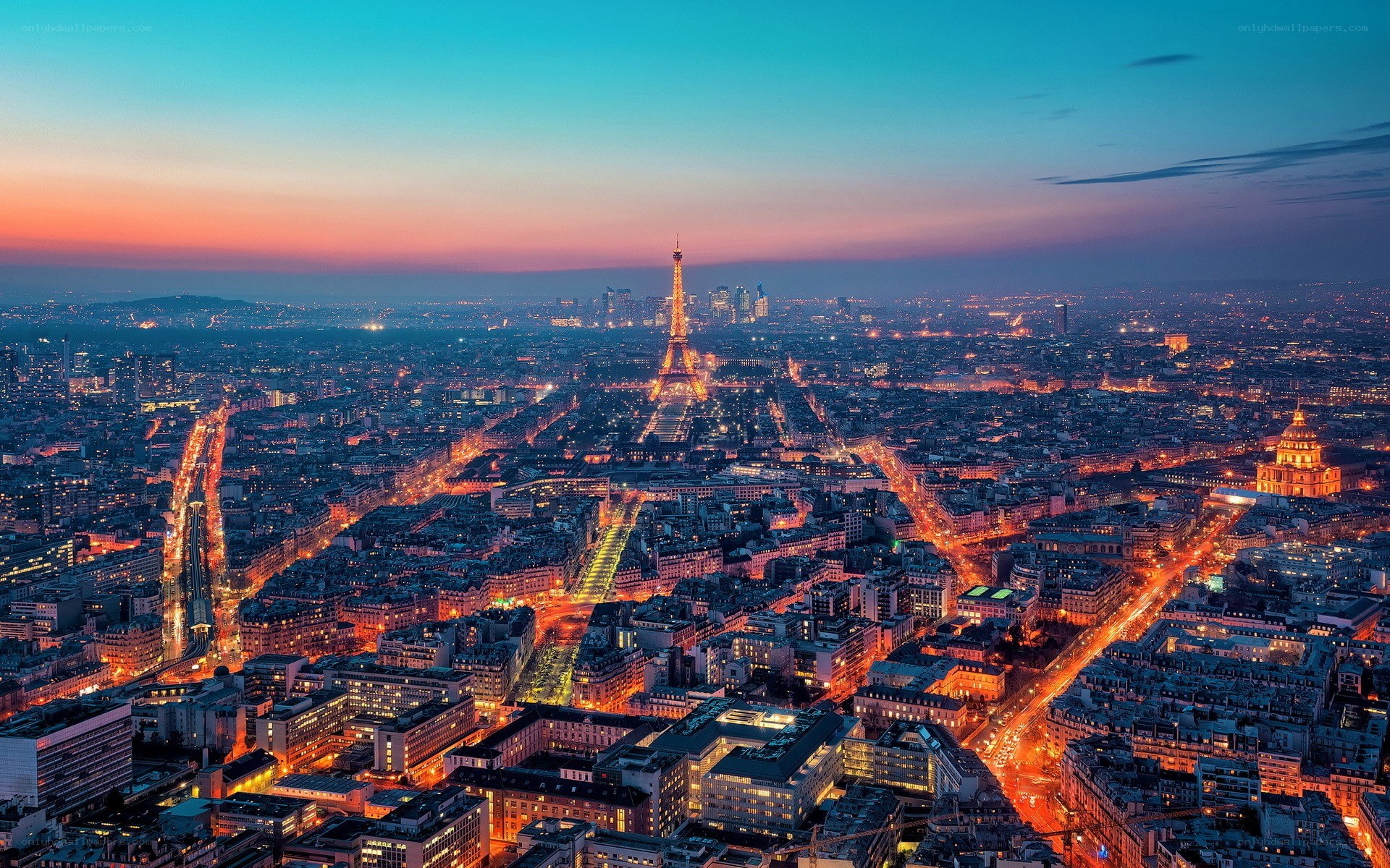 Paris at dusk with Eiffel Tower