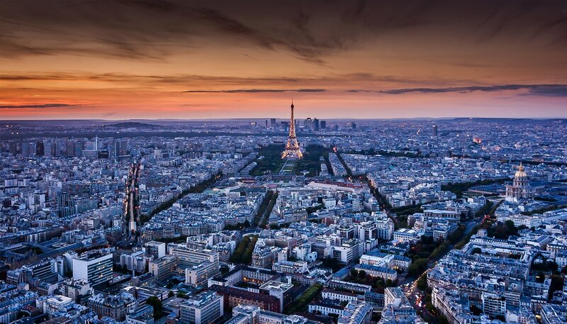 Paris at sunset with Eiffel Tower
