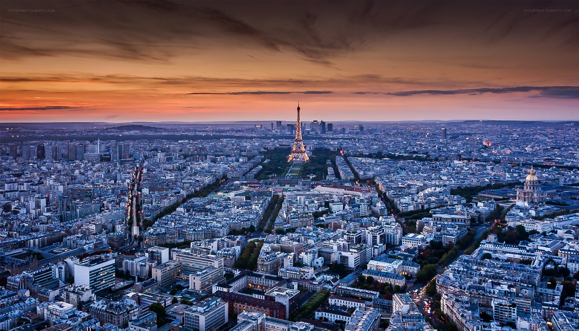 Paris at sunset with Eiffel Tower
