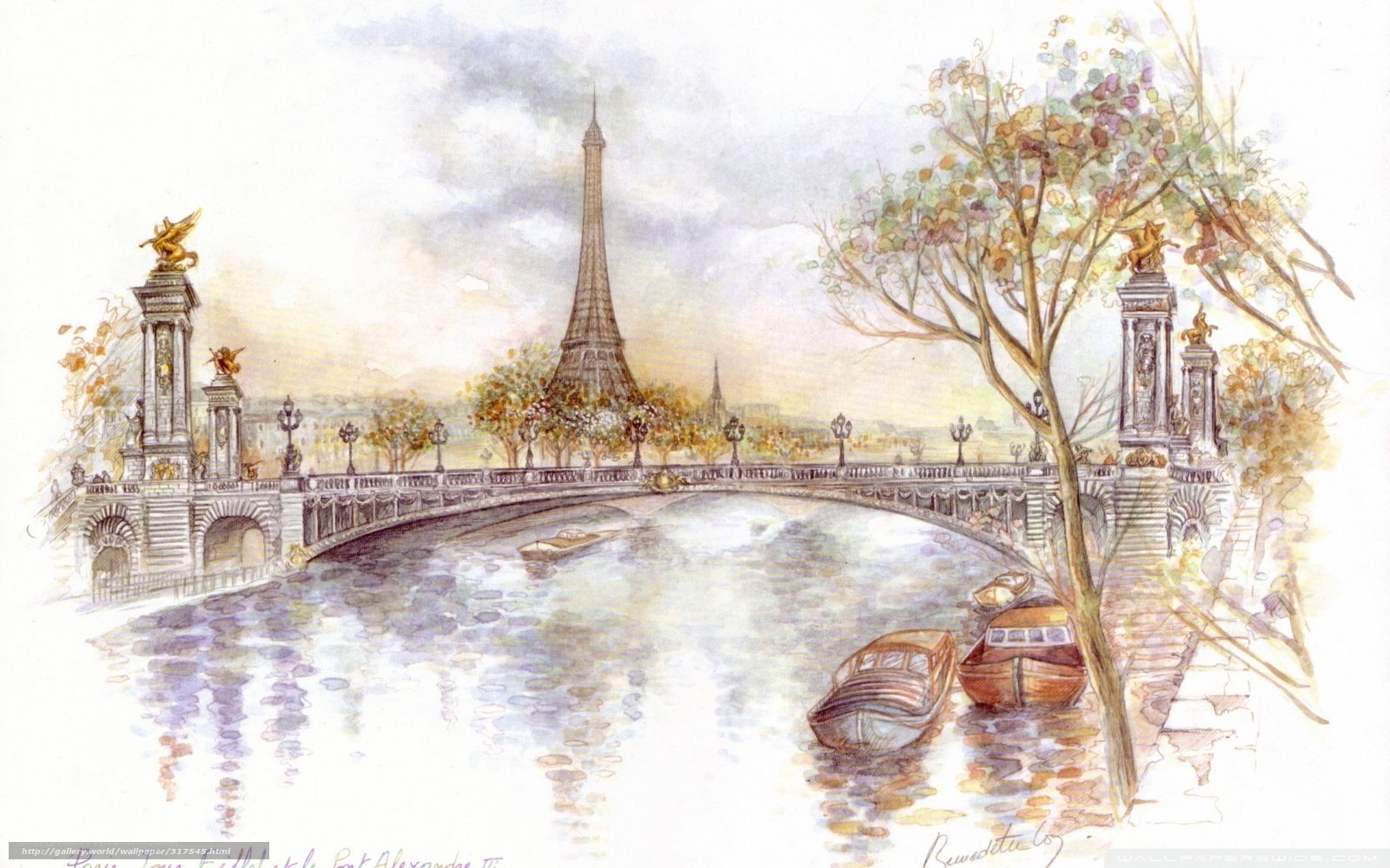 Paris bridge with Eiffel Tower