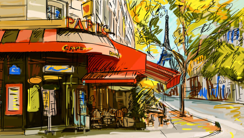 Paris cafe with Eiffel Tower