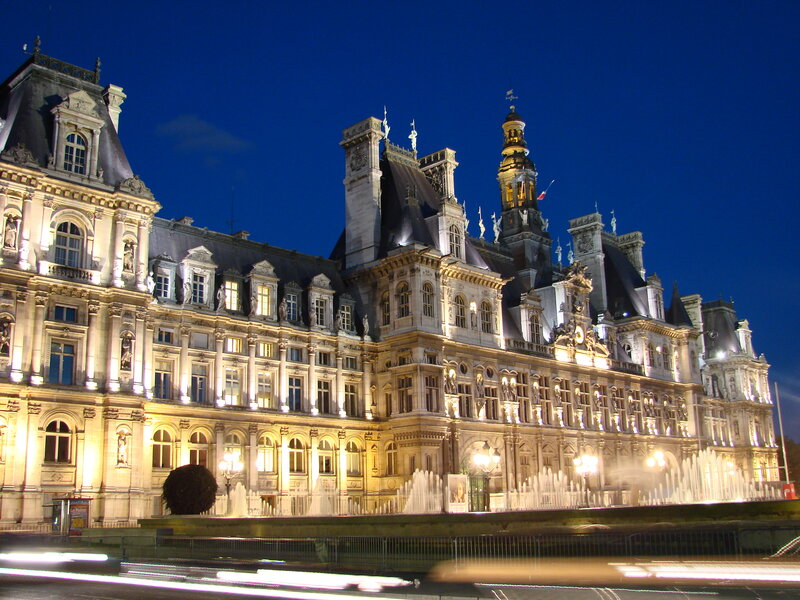 Paris city hall at night