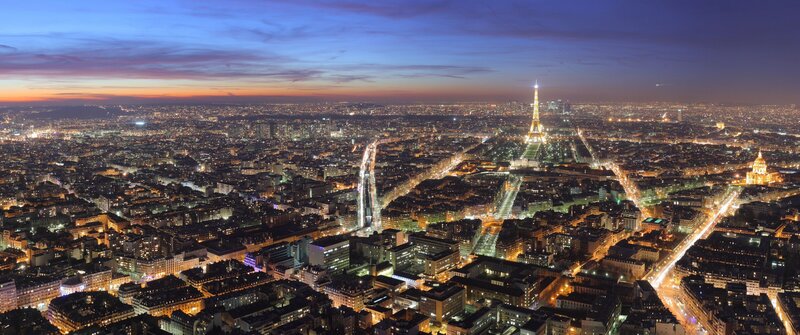 Paris Cityscape at Dusk — Blue, Dramatic, Night, Photograph, Eiffel Tower