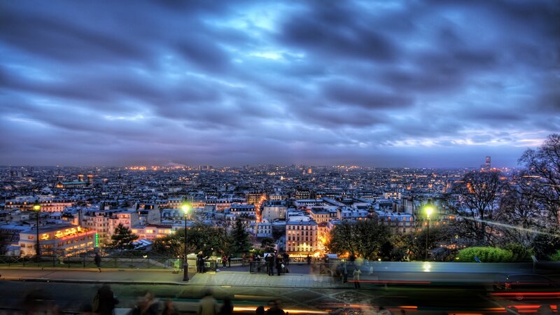 Paris Cityscape at Dusk — Blue, Dramatic, Night