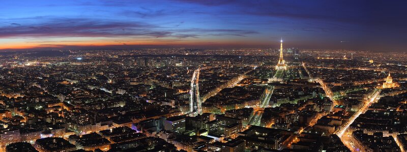 Paris Cityscape at Dusk — Blue, Dramatic, Sunset, Photograph