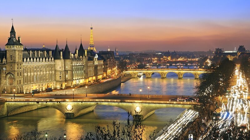 Paris Cityscape at Dusk — Blue, Serene