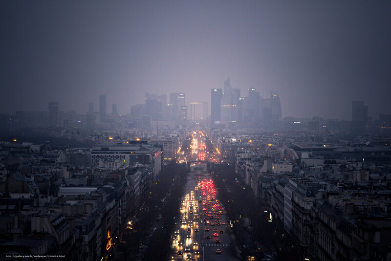 Paris Cityscape at Dusk — Gray, Dramatic, Night, Photograph, Buildings