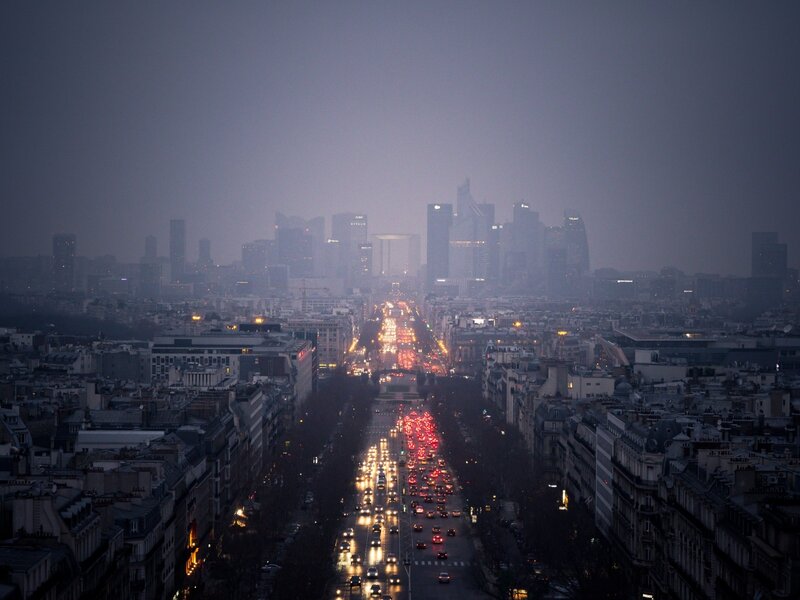 Paris Cityscape at Dusk — Gray, Dramatic, Night, Photograph, Skyscraper