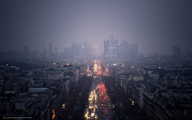 Paris Cityscape at Dusk — Gray, Dramatic, Night, Photograph, Skyscrapers