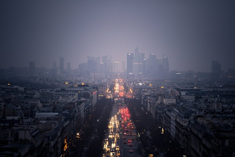 Paris Cityscape at Dusk — Gray, Dramatic, Night, Photograph