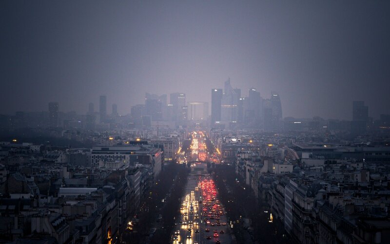 Paris Cityscape at Dusk — Gray, Dramatic, Night