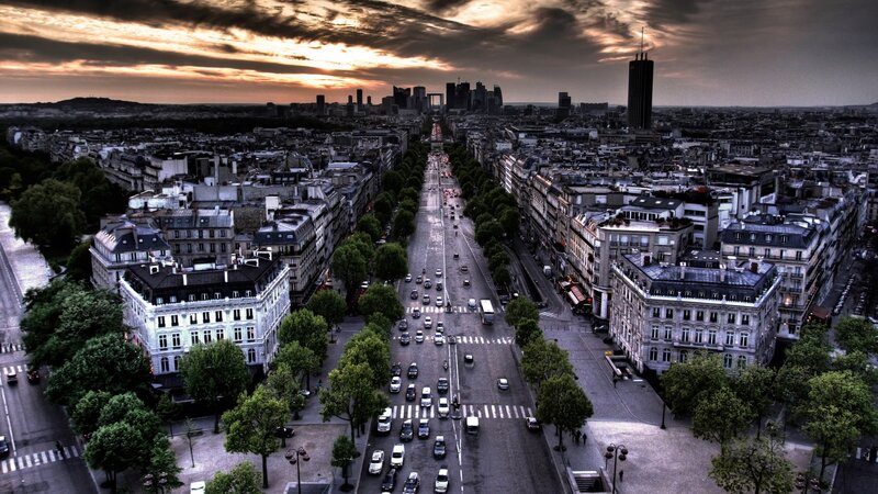 Paris Cityscape at Dusk — Gray, Dramatic, Sunset, Photograph