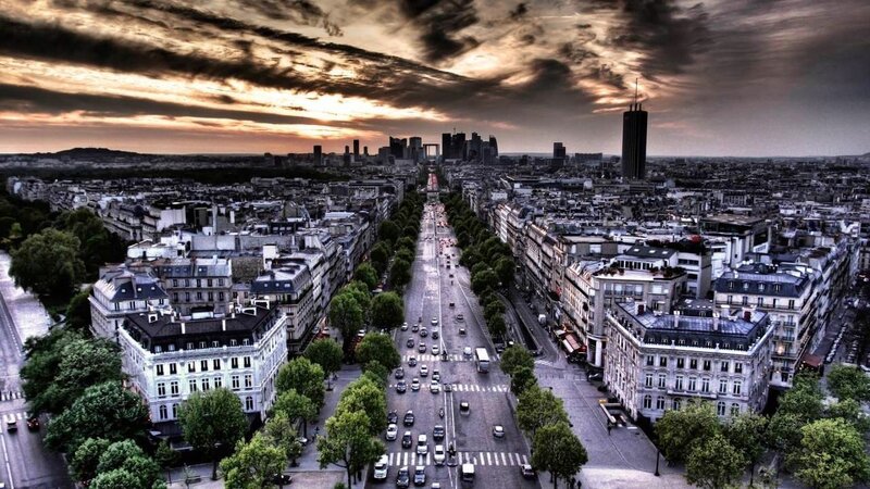 Paris Cityscape at Dusk — Gray, Dramatic