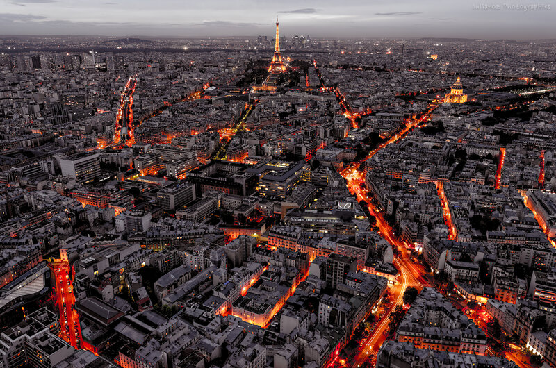 Paris Cityscape at Dusk — Orange, Dramatic, Night, Photograph