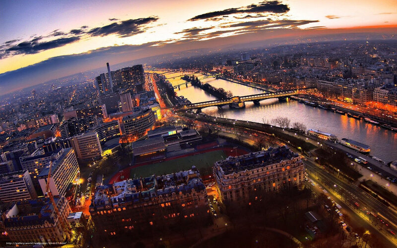 Paris Cityscape at Dusk — Orange, Dramatic, Sunset, Photograph, River