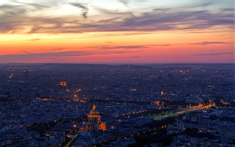 Paris Cityscape at Dusk — Orange, Dramatic, Sunset, Photograph, Sky