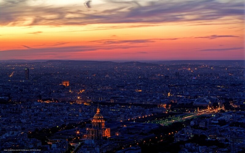 Paris Cityscape at Dusk — Orange, Dramatic, Sunset, Photograph, Skyline