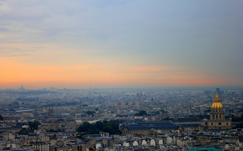 Paris Cityscape at Dusk — Orange, Serene, Sunset