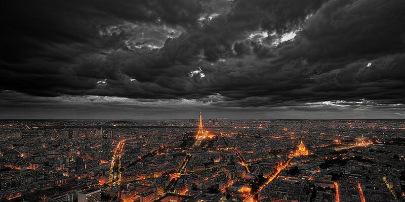 Paris Cityscape at Night — Black, Dramatic