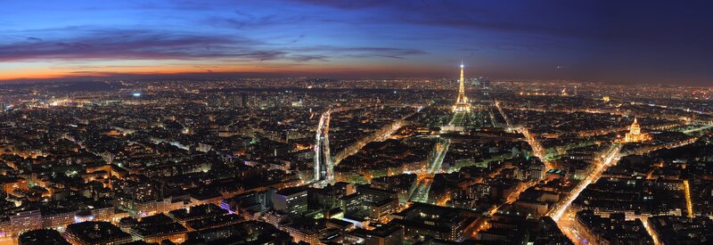 Paris Cityscape at Night — Blue, Dramatic, Photograph