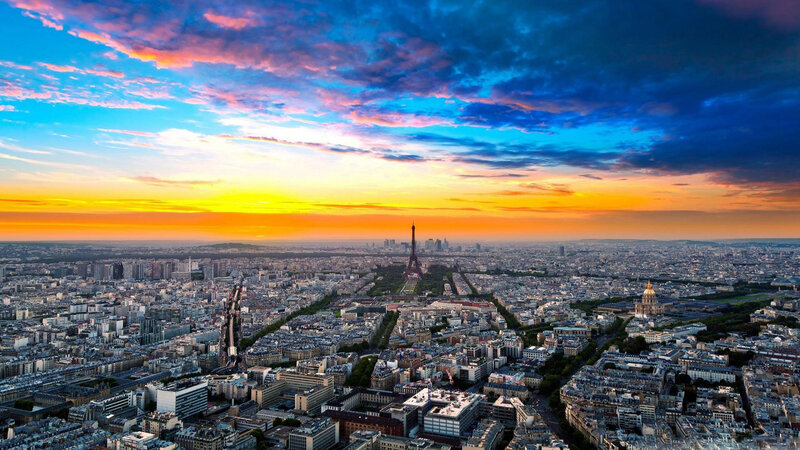 Paris Cityscape at Sunset — Blue, Dramatic, Photograph