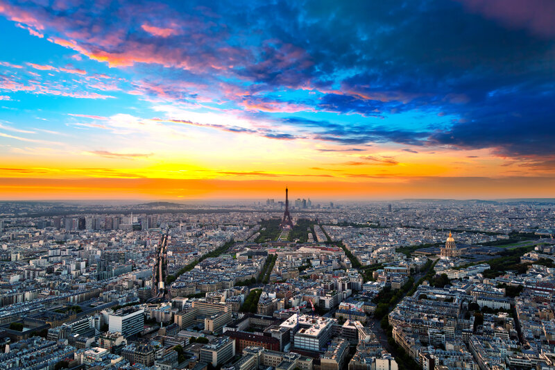 Paris Cityscape at Sunset — Blue, Dramatic