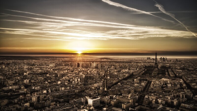 Paris Cityscape at Sunset — Gold, Dramatic