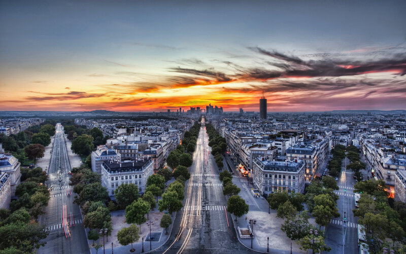 Paris Cityscape at Sunset — Orange, Dramatic