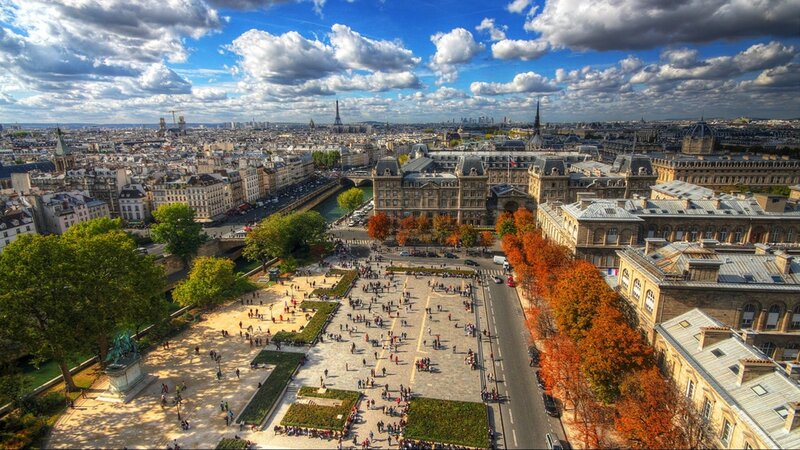 Paris Cityscape View — Blue, Dramatic