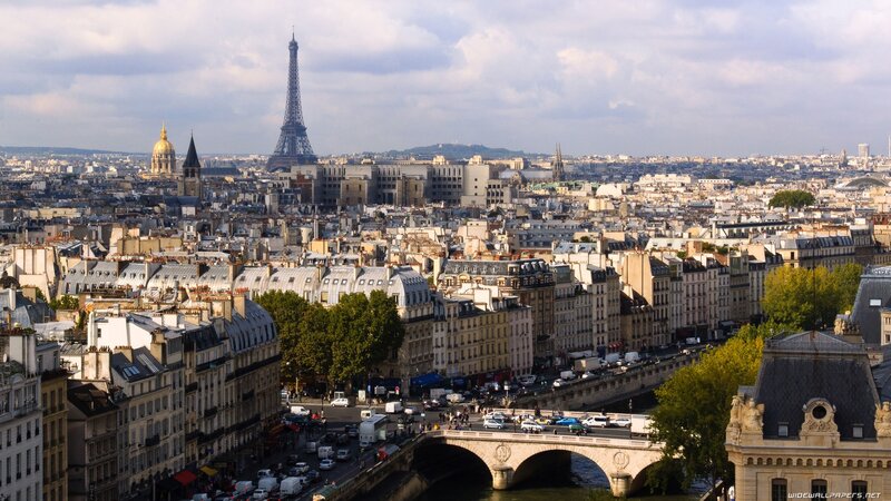 Paris Cityscape with Eiffel Tower — Gray, Serene, Afternoon, Photograph, Eiffel Tower