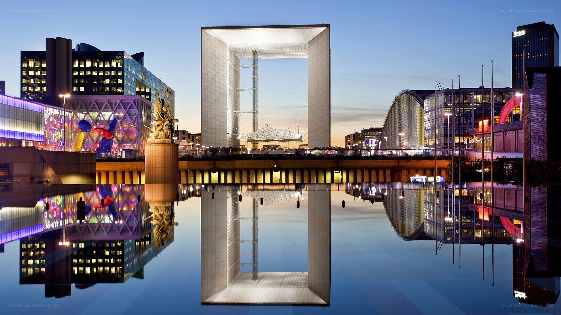 Paris modern architecture at dusk