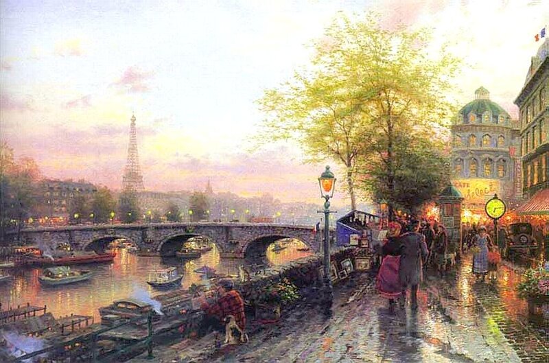 Paris riverside at dusk