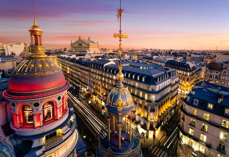 Paris Rooftops at Dusk — Purple, Serene, Sunset, Photograph, Dome