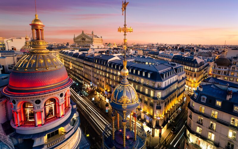 Paris Rooftops at Dusk — Purple, Serene, Sunset, Photograph