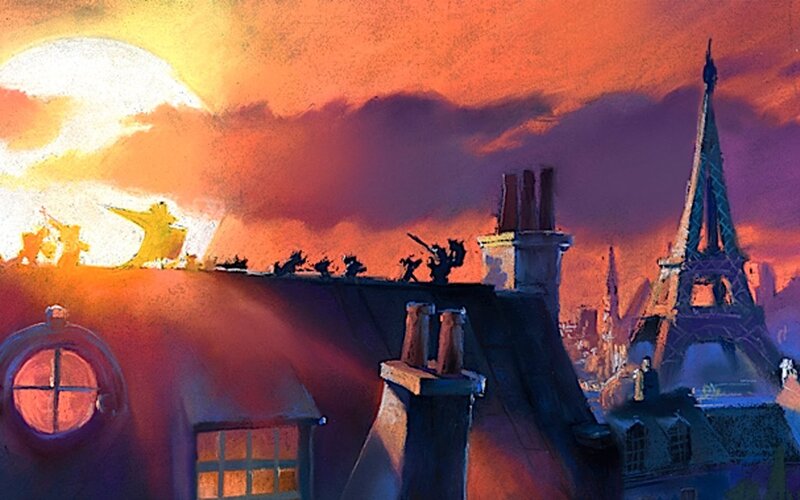 Paris rooftops at sunset