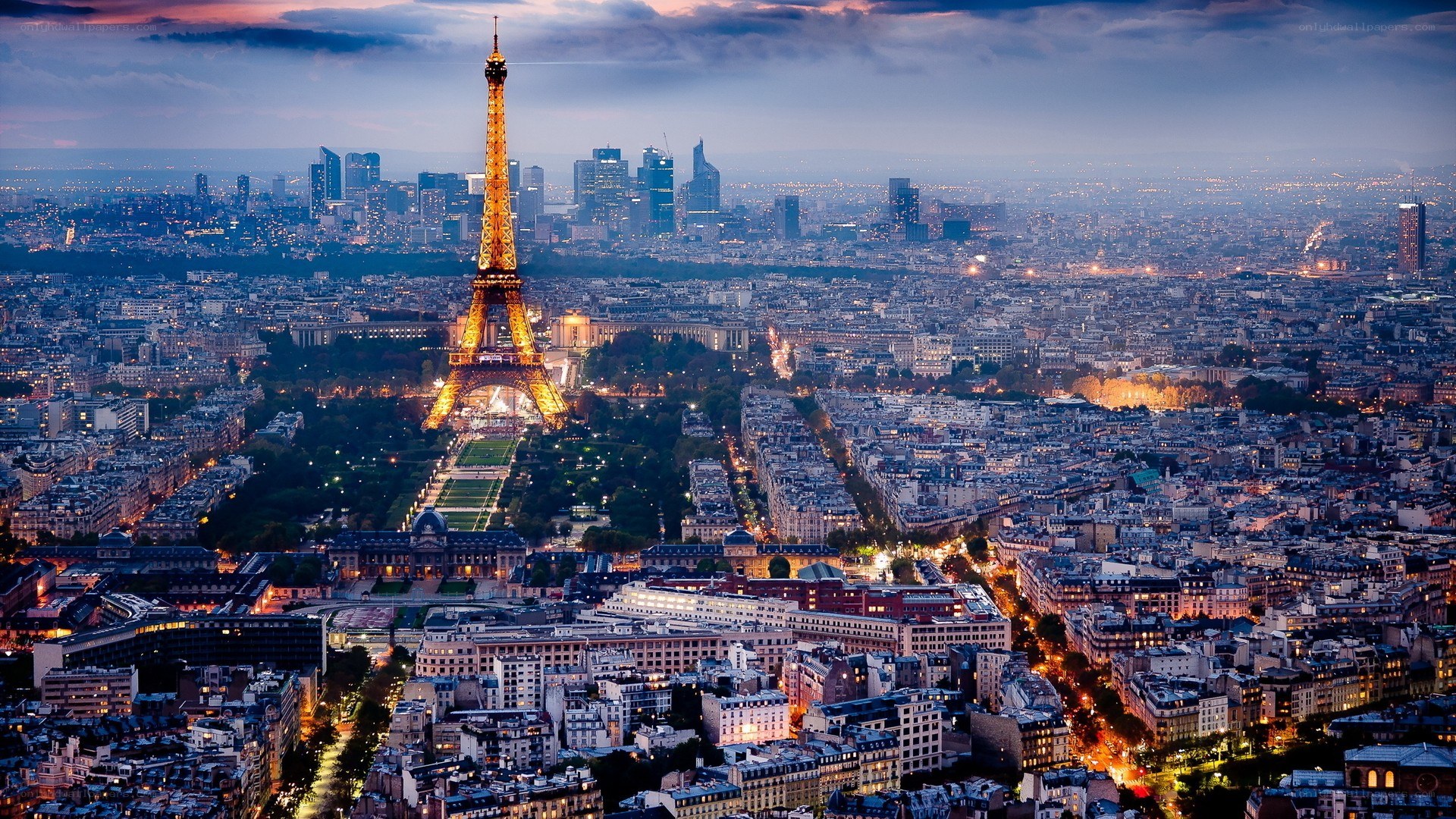Paris skyline at dusk