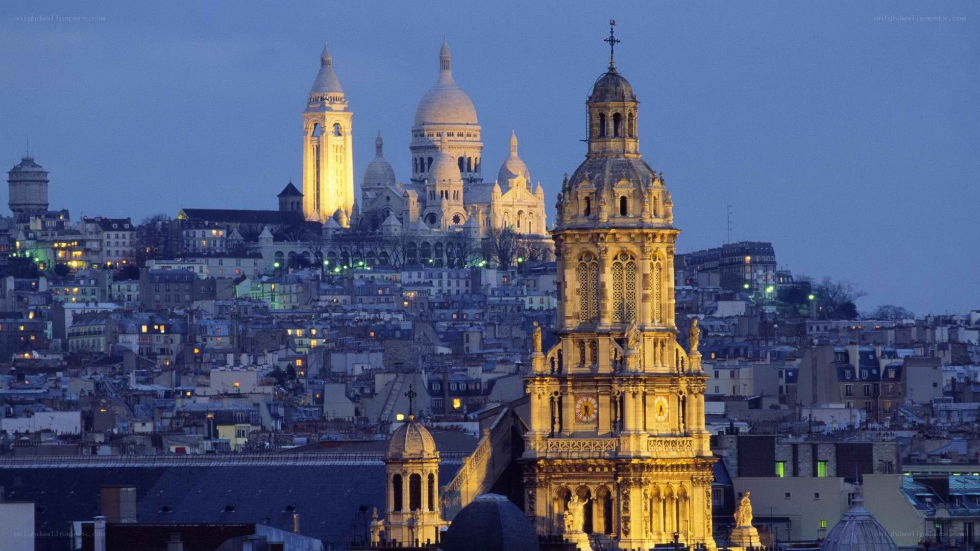 Paris skyline at dusk