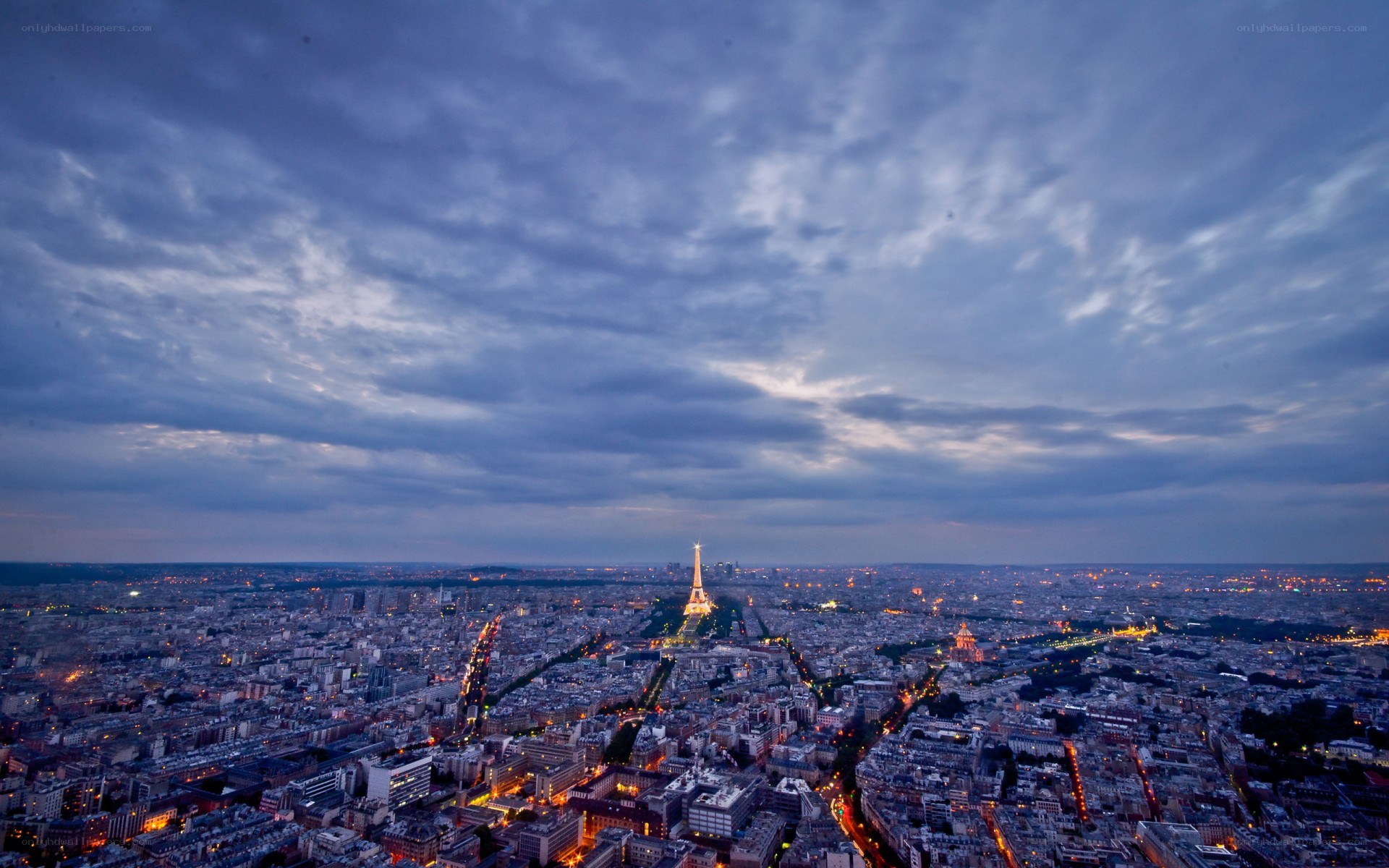 Paris skyline at dusk