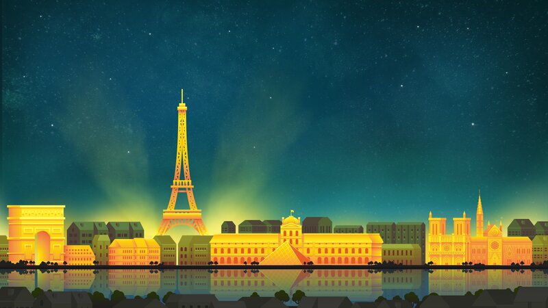 Paris Skyline at Night — Yellow