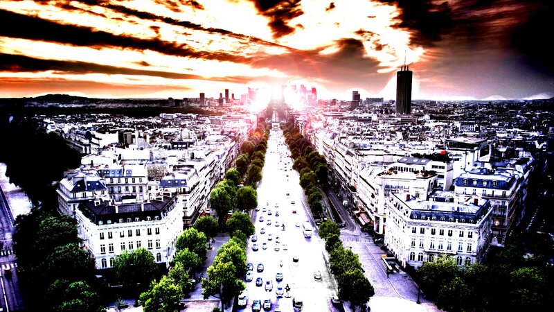 Paris skyline at sunset