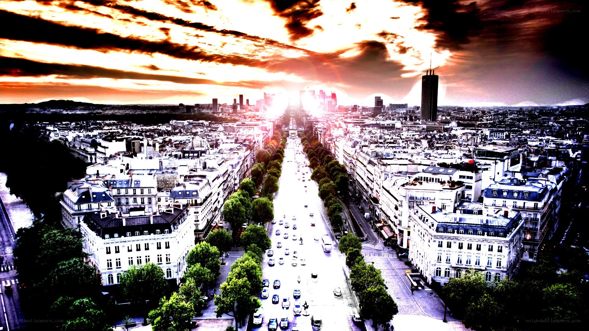 Paris skyline at sunset