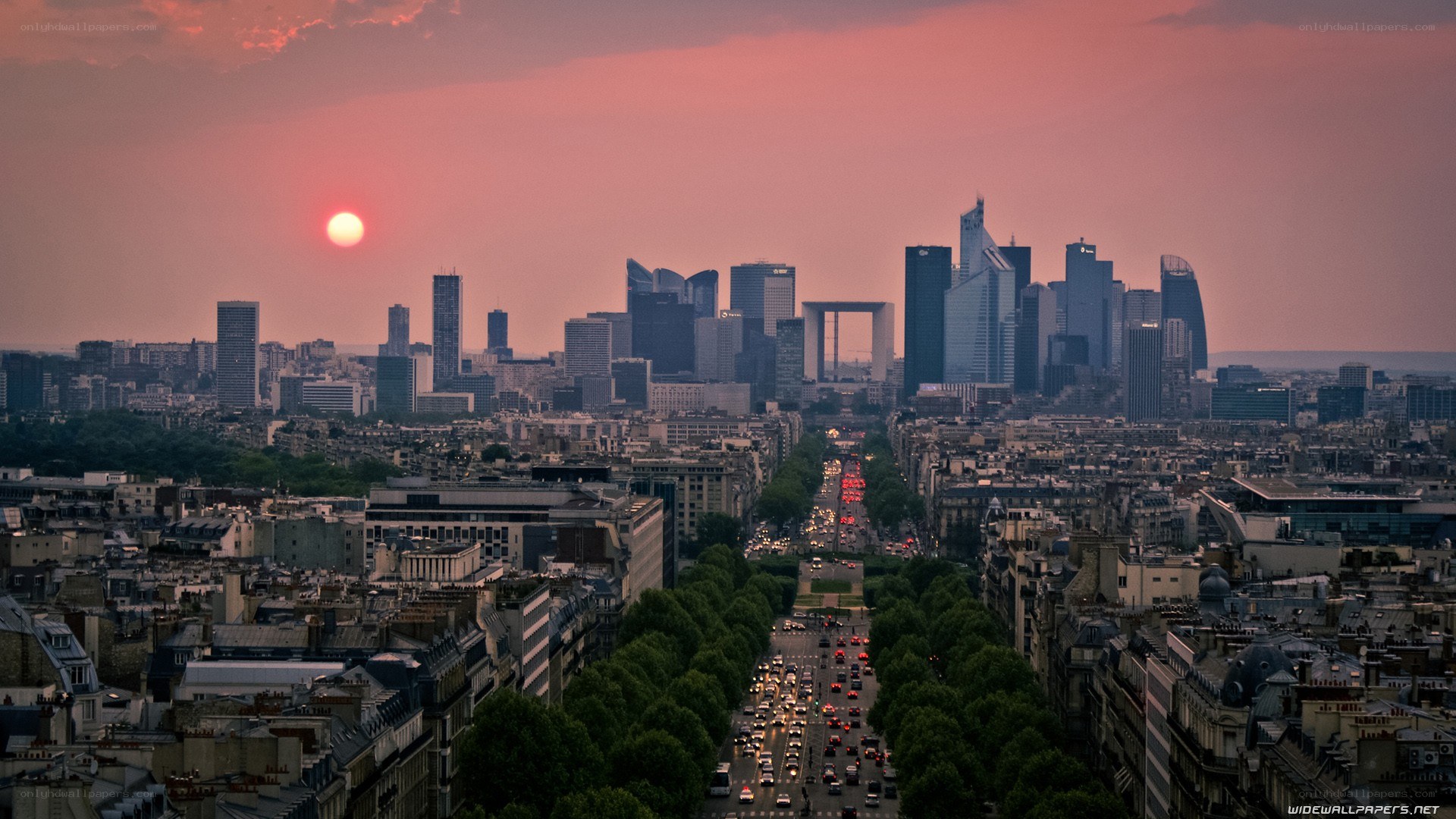 Paris skyline at sunset